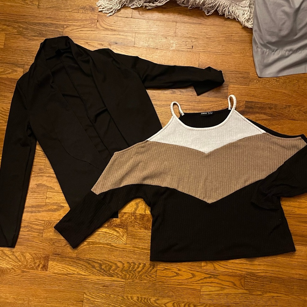 SHEIN medium cold shoulder too and small black blazer